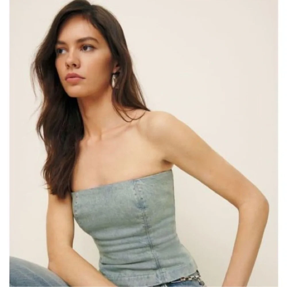 NWT Reformation Colleena Strapless Denim Top Blue 6 - Picture 4 of 16